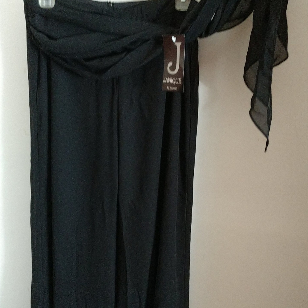 NWT SHEER Pants w Self Tie Sash Wide Leg, Lined